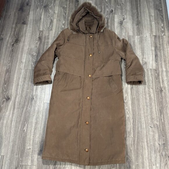 VTG Fennelli Limited Edition Womens Full Length Brown Winter Coat Size 15/16 Fur - Picture 1 of 16